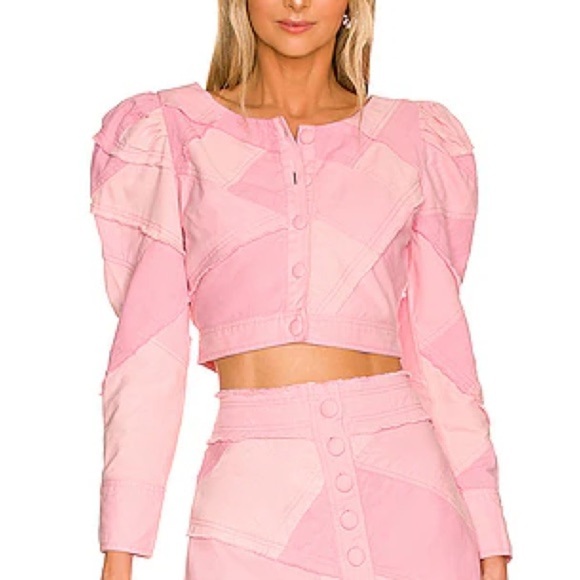 LoveShackFancy Eleora Pink Patchwork Cropped Jacket Size 00 Missing Button Last - Picture 3 of 9